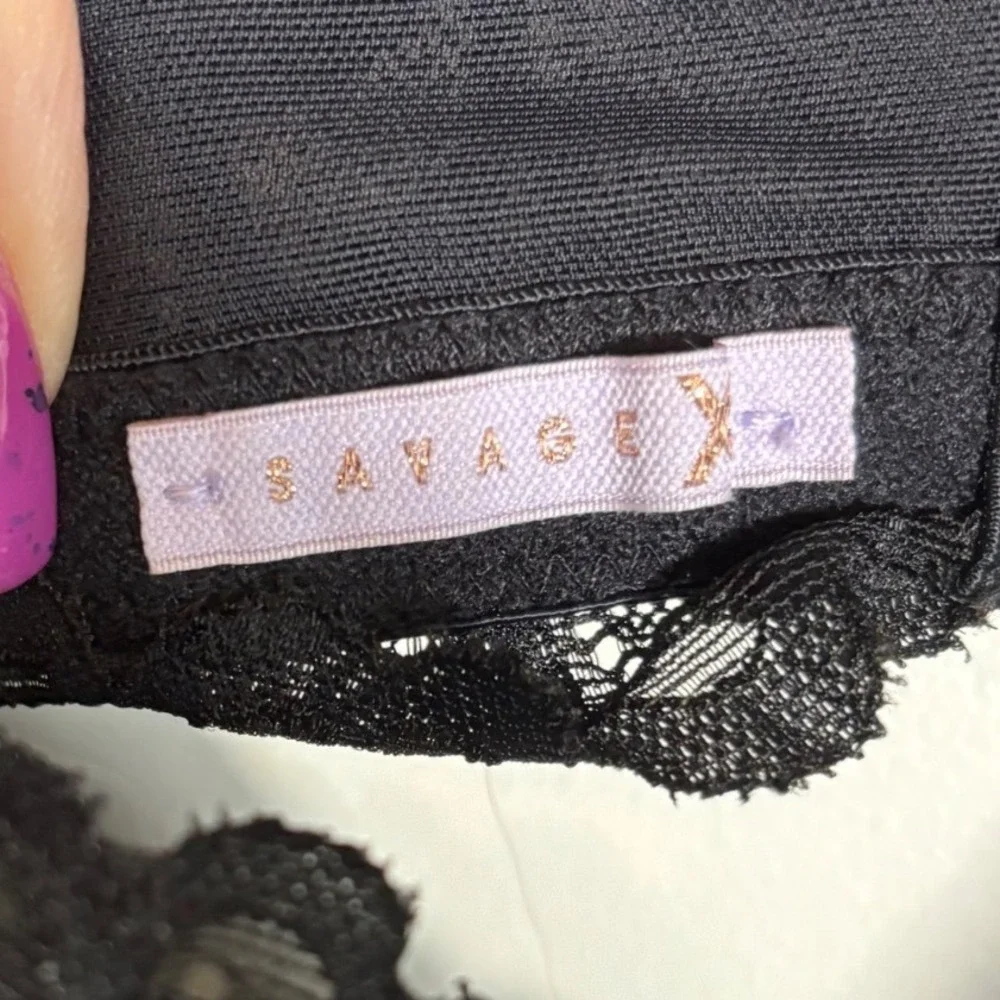 Savage X Fenty Black‎ Floral Lace Lightly Lined Balconette Bra Size 44DD
